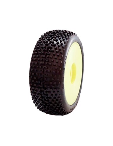DEMOLITION 1/8 OFF-ROAD COMPETITION EXTRA SUPER SOFT PRE-MOUNTED ON YELLOW WHEEL (2pcs)